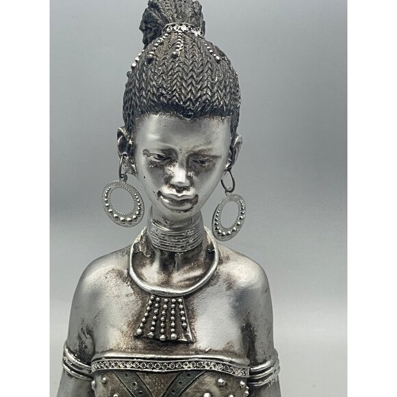 Native African Tribal Princess Queen Statue figure 10" embossed embellished READ - Picture 4 of 8
